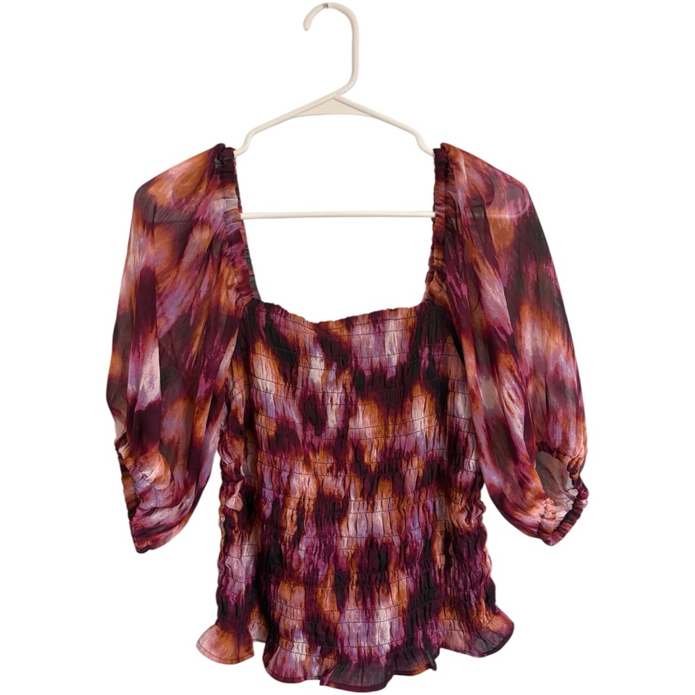 Old Navy Plum Multi Smocked Square-Neck Blouse